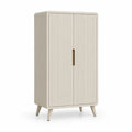 Kleiderschrank 2 Türen geriffelt MDF Holzwerkstoff Beige Gold Holzbeine rechteckig ca 80 x 40 x 160 cm