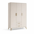 Kleiderschrank 120 x 55 x 180 cm 3 Türen 2 Schubladen MDF beige goldfarbene Griffe konische Metallfüße