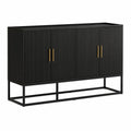 Sideboard Kommode 150 x 40 x 80 cm MDF Stahlgestell geriffelte Front Schwarz Gold rechteckig mit 2 Türen und Metallgestell
