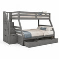 Etagenbett Stauraumbett 90 cm x 200 cm 140 cm x 200 cm mit Treppe und Schubladen Grau Holzwerkstoff Stahlrahmen