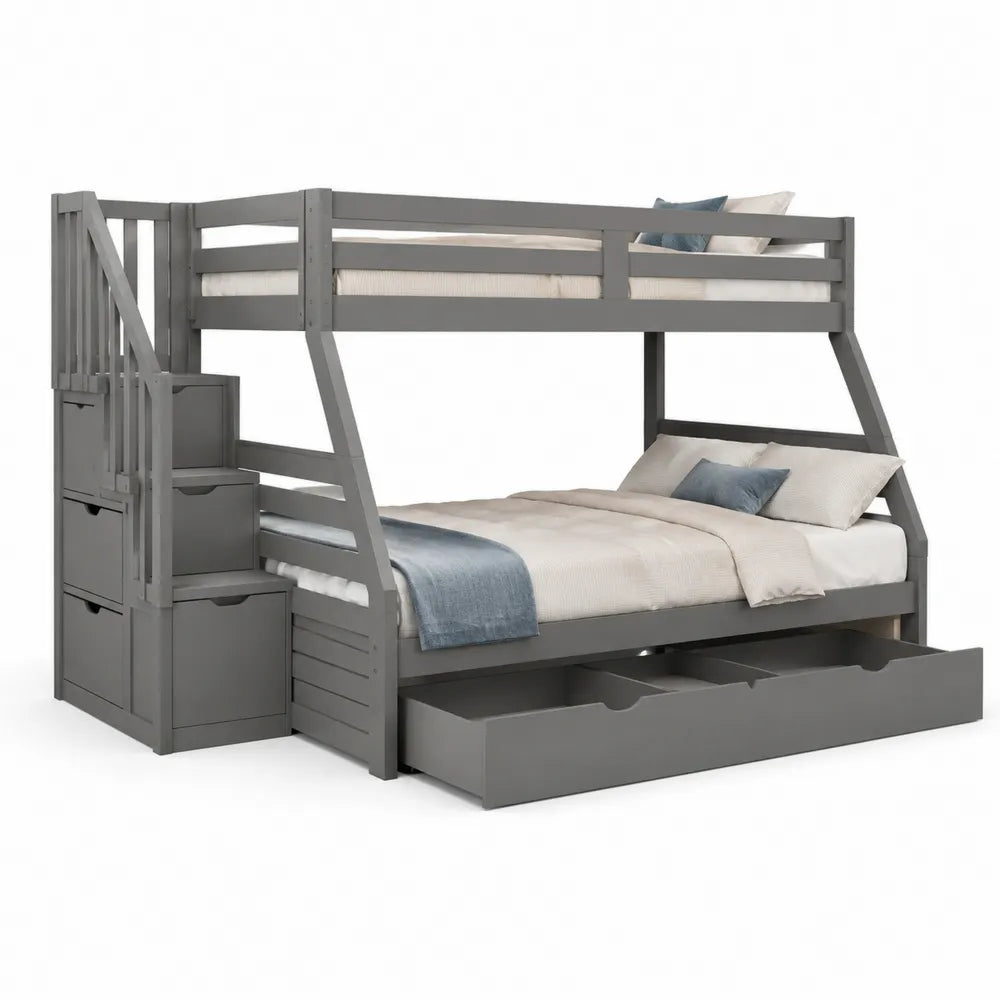 Etagenbett Stauraumbett 90 cm x 200 cm 140 cm x 200 cm mit Treppe und Schubladen Grau Holzwerkstoff Stahlrahmen
