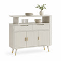 Sideboard Kommode 140 cm 40 cm 90 cm MDF Holzwerkstoff Cremeweiß mit geriffelten Türen Schubladen und offenem Fach Gold