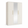 Kleiderschrank 160 x 55 x 200 cm 3 Türen mit Spiegelfront MDF Melaminbeschichtet Rillenfront Creme Gold rechteckig