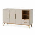 Sideboard Kommode 140 x 40 x 80 cm Holz Beige Naturholzoptik Türen Schubladen offenes Fach Holzbeine