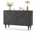 Sideboard Kommode 140 cm 40 cm 80 cm MDF Holzwerkstoff Schwarz Gold mit 4 Türen diagonalen Zierleisten