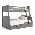 Etagenbett 90 x 200 cm Massivholz Kiefer Grau mit Leiter und Schubladen Doppelstockbett rechteckig