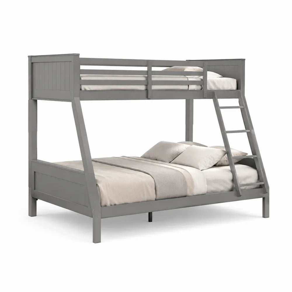Etagenbett 206 x 146 x 160 cm Holzwerkstoff MDF Grau mit Leiter und zwei Liegeflächen 140 x 200 cm und 90 x 200 cm