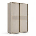Kleiderschrank Schiebetüren 2 Türen geriffelte Front MDF Holzoptik Beige Gold 160 x 60 x 200 cm