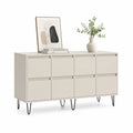 Sideboard Esszimmermöbel MDF Cremeweiß Schwarz 8 Fächer Push Open Stahlbeine 160 cm x 40 cm x 85 cm