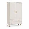 Kleiderschrank 90 x 50 x 180 cm 2 Türen 2 Schubladen MDF beige Holzoptik goldfarbene Griffe Holzfüße