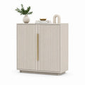 Sideboard Kommode 100 x 40 x 85 cm MDF Cremeweiß rechteckig geriffelte Front 2 Türen Metallgriff Gold